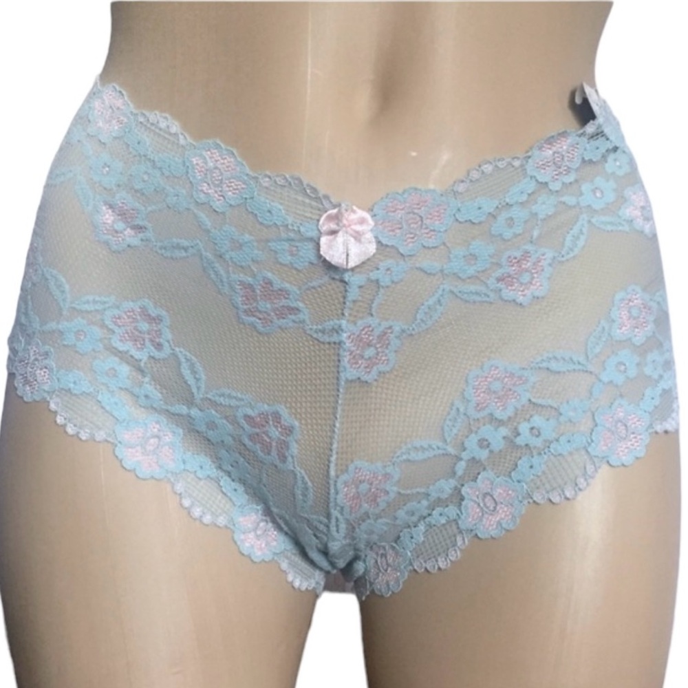 NATIVE INTIMATES Lace Boy Short Panty Blue Pink Floral Size Small 5